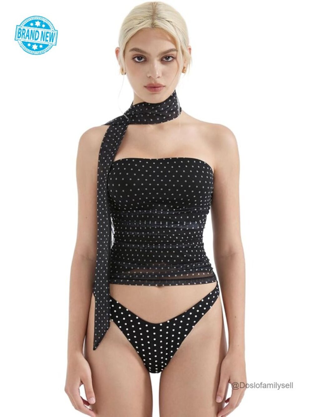 Women Mesh Tube Top Y2k Sleeveless Bandeau Tank Top with Scarf